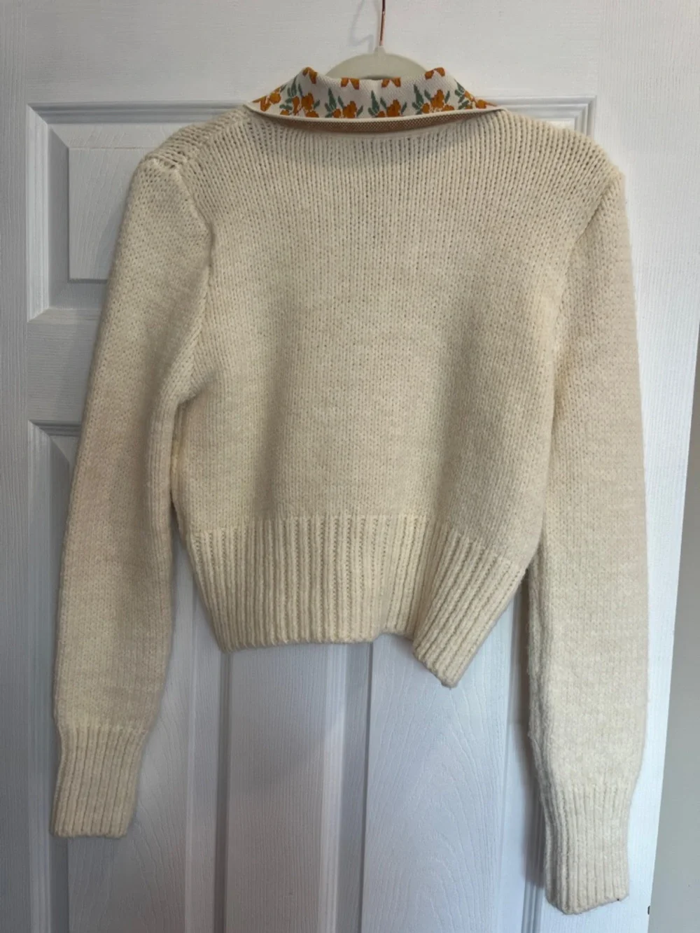 Zara Cream Cardigan with Orange Floral Collar with cropped knit tank to match - Picture 3 of 6